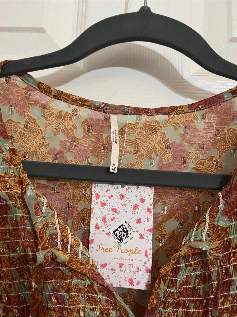 Free People NWT Free Swinging Burnt Orange Floral Tiered Mini Dress M - Picture 6 of 13